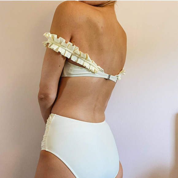 Ivory Yellow High Waist Ruffle Strap Bikini - Picture 3 of 9